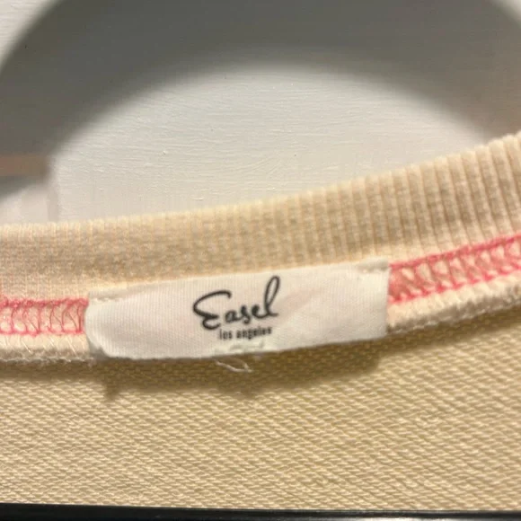 Easel Cream and Pink Stitch Sweatshirt Similar to Free People - Picture 2 of 5